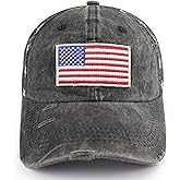 American Flag Trucker Hat for Men Women, Adjustable Vintage Embroidery Washed Distressed USA Baseball Cap