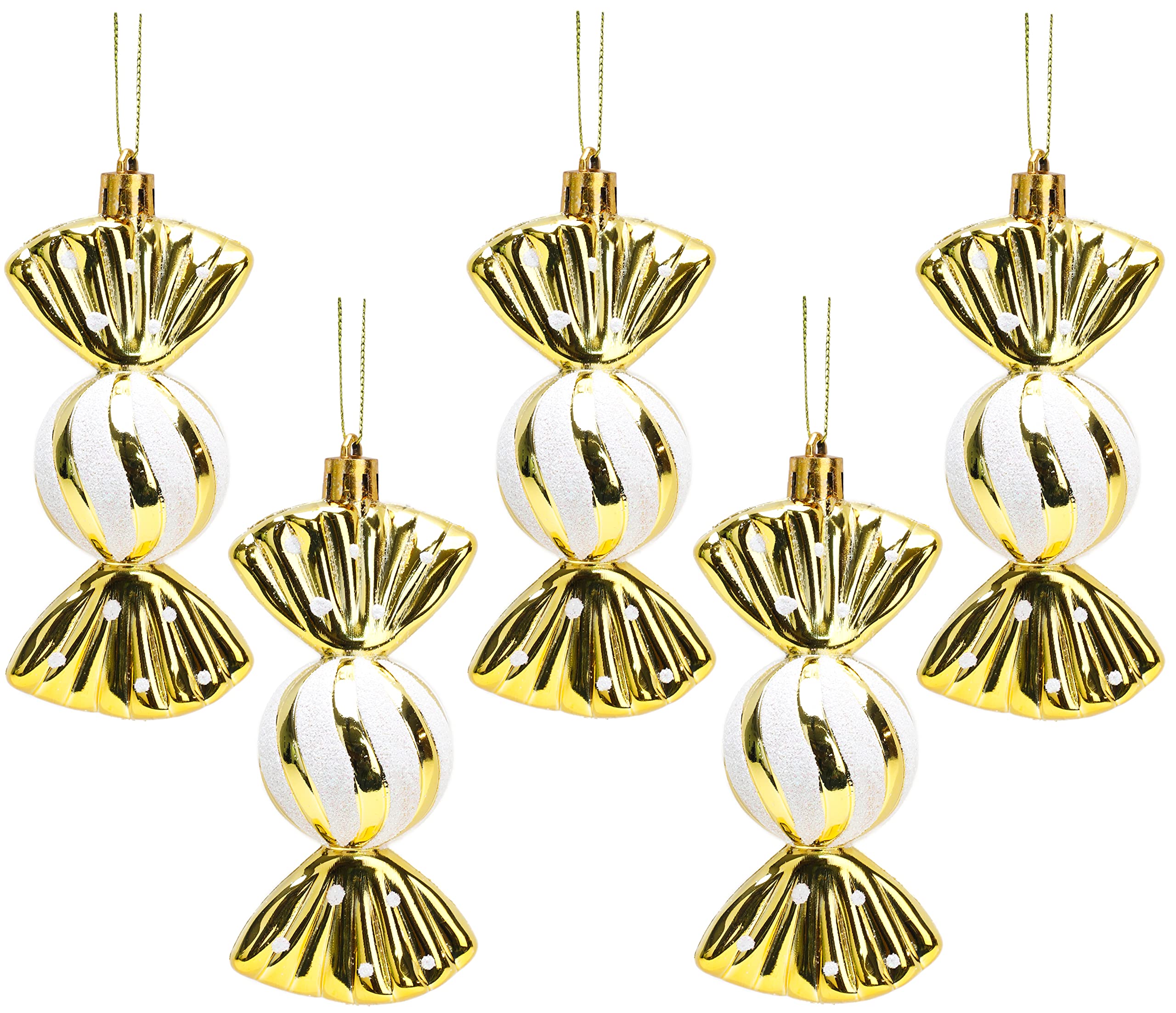 Christmas Concepts® Pack of 5-110mm Large Sweet Shaped Baubles - Shiny & Glitter Decorated - Christmas Baubles (Gold)