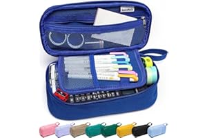 SPACEMATE Heavy Duty Canvas Pencil Case Pouch Bag - Holds 50-100 Pencils - Large Big Capacity Aesthetic Pen Case School Supplies for Girls Boys Women Men Adults (Blue)