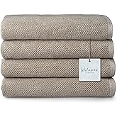 Welhome Franklin 100% Cotton Popcorn Textured Towel Set - 4 Pack Bath Towels, 600 GSM, Soft & Plush, Taupe