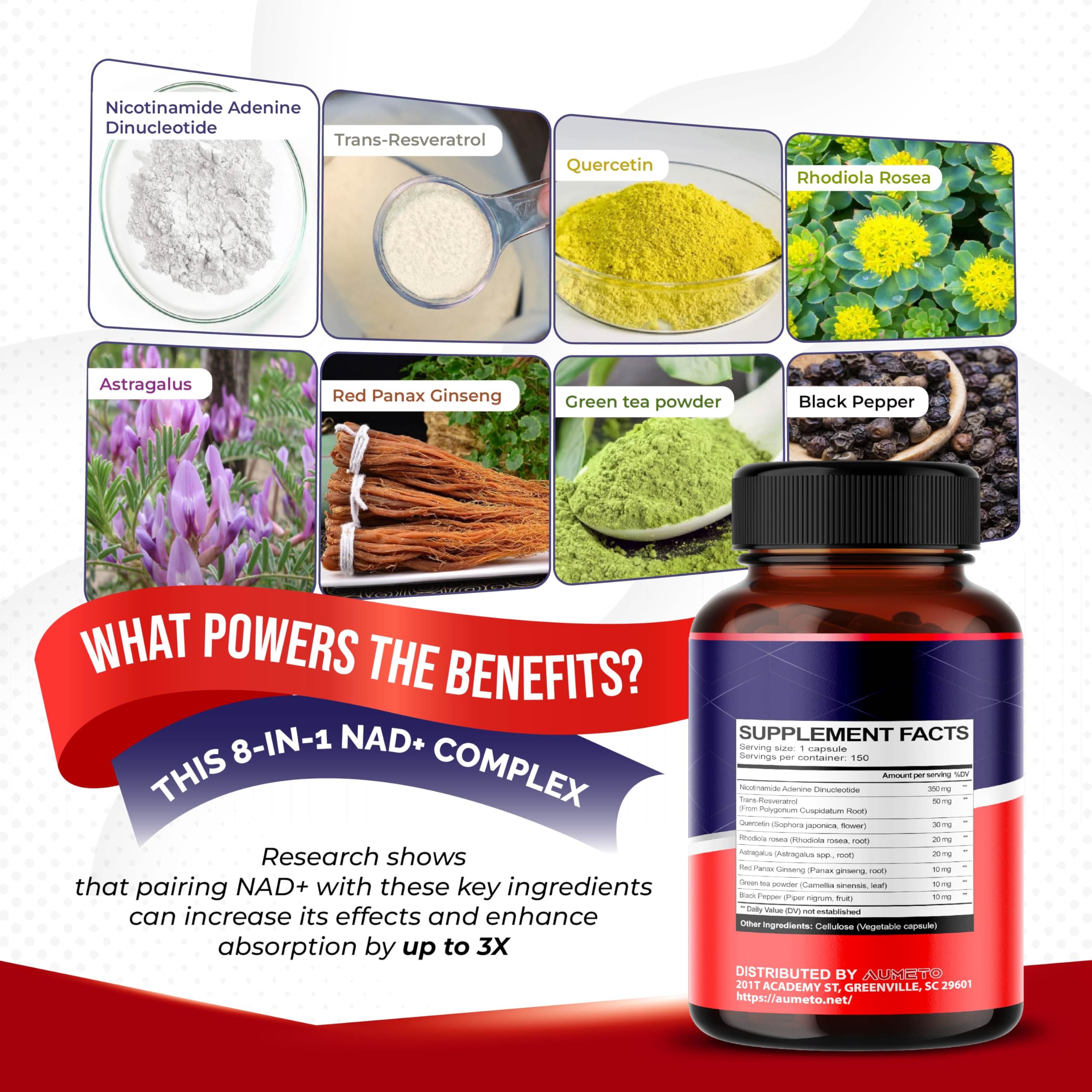 NAD+ 350mg with Trans-Resveratrol, Quercetin & Rhodiola – Cellular Energy, Healthy Aging & Heart Wellness – 90 Capsules – Non-GMO, Made in USA