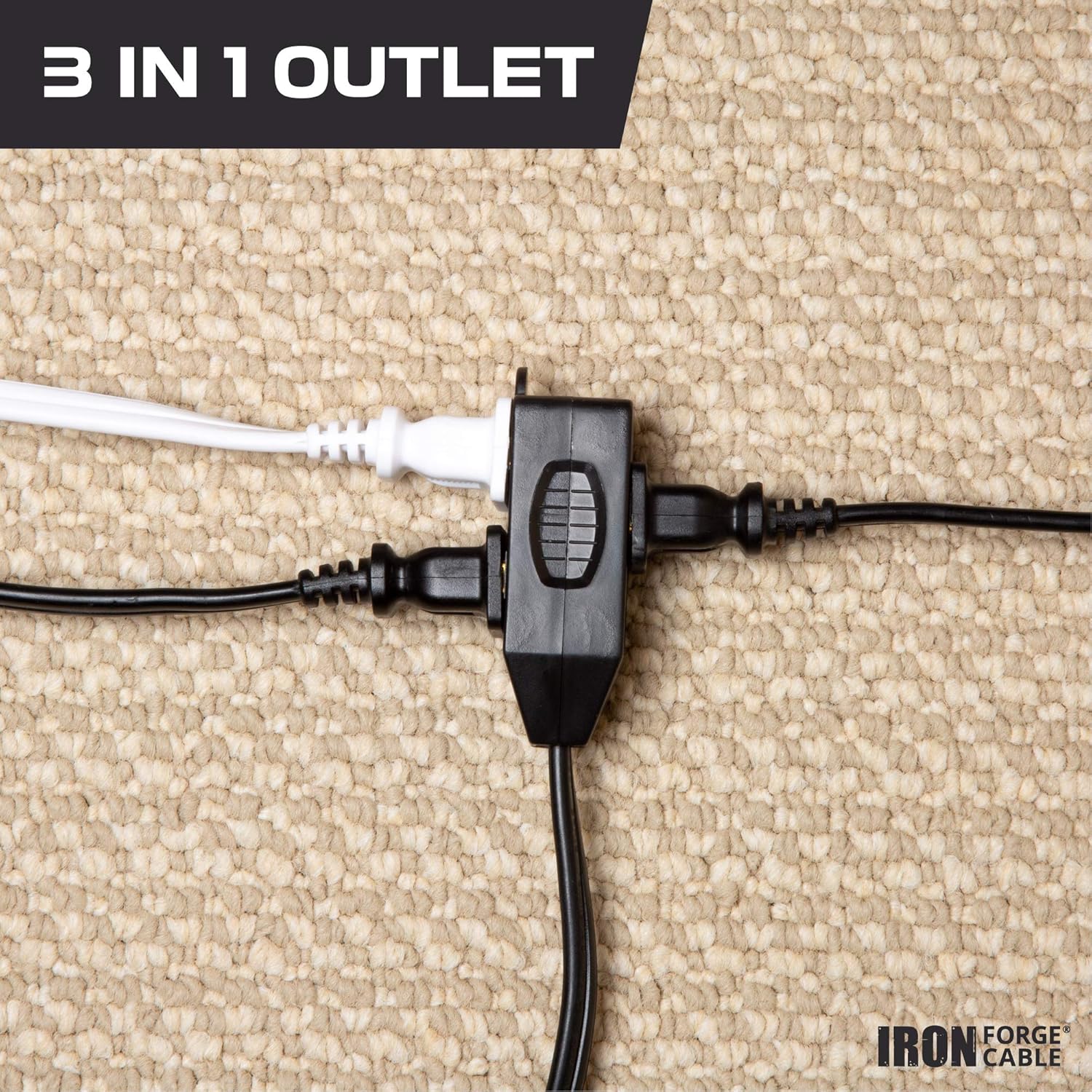 3 Ft Black Extension Cord 2 Pack - 16/2 Durable Electrical Cable - - 