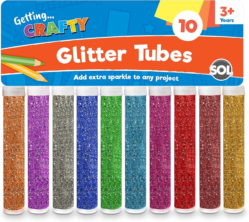 SOL 10pk Kids Glitter Tubes 10 Colours Fine Glitter Shaker Pots