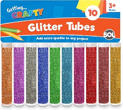 SOL 10pk Kids Glitter Tubes 10 Colours Fine Glitter Shaker Pots
