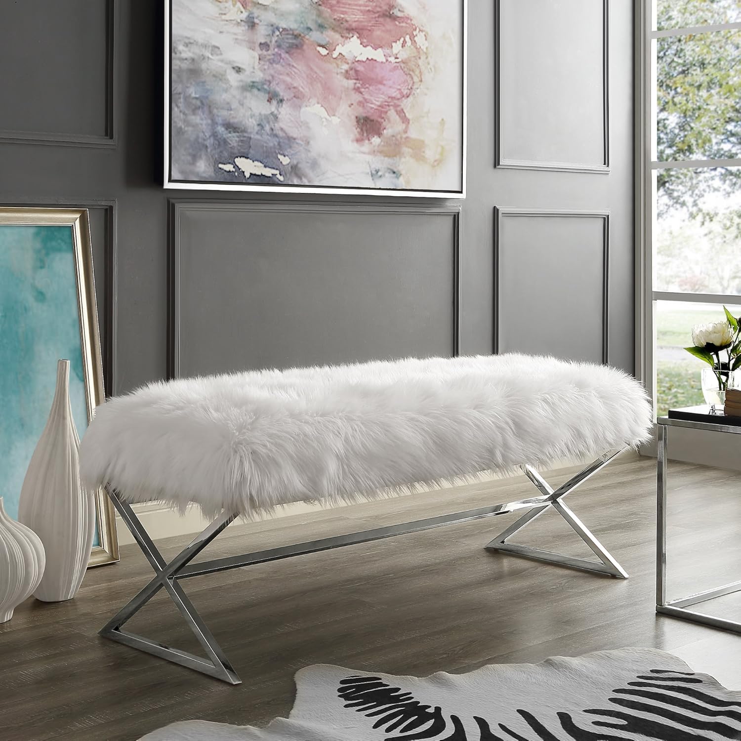 Best tufted ottoman bench chrome legs