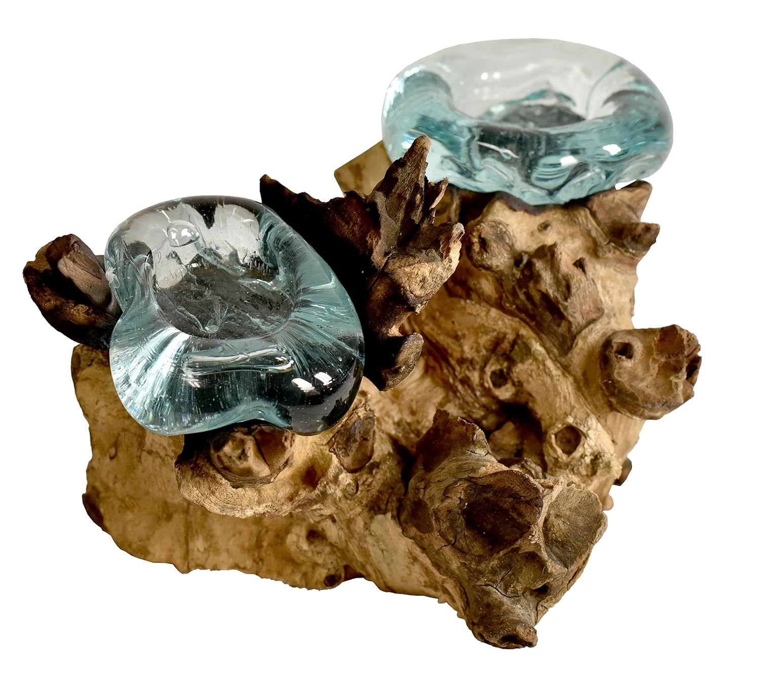 Cohasset Gifts 652-2 Cohasset Double Molten Glass Candle Holder, Natural Wood and Recycled