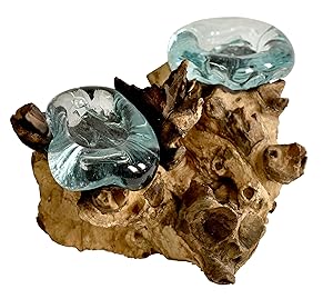 Cohasset Gifts 652-2 Cohasset Double Molten Glass Candle Holder, Natural Wood and Recycled