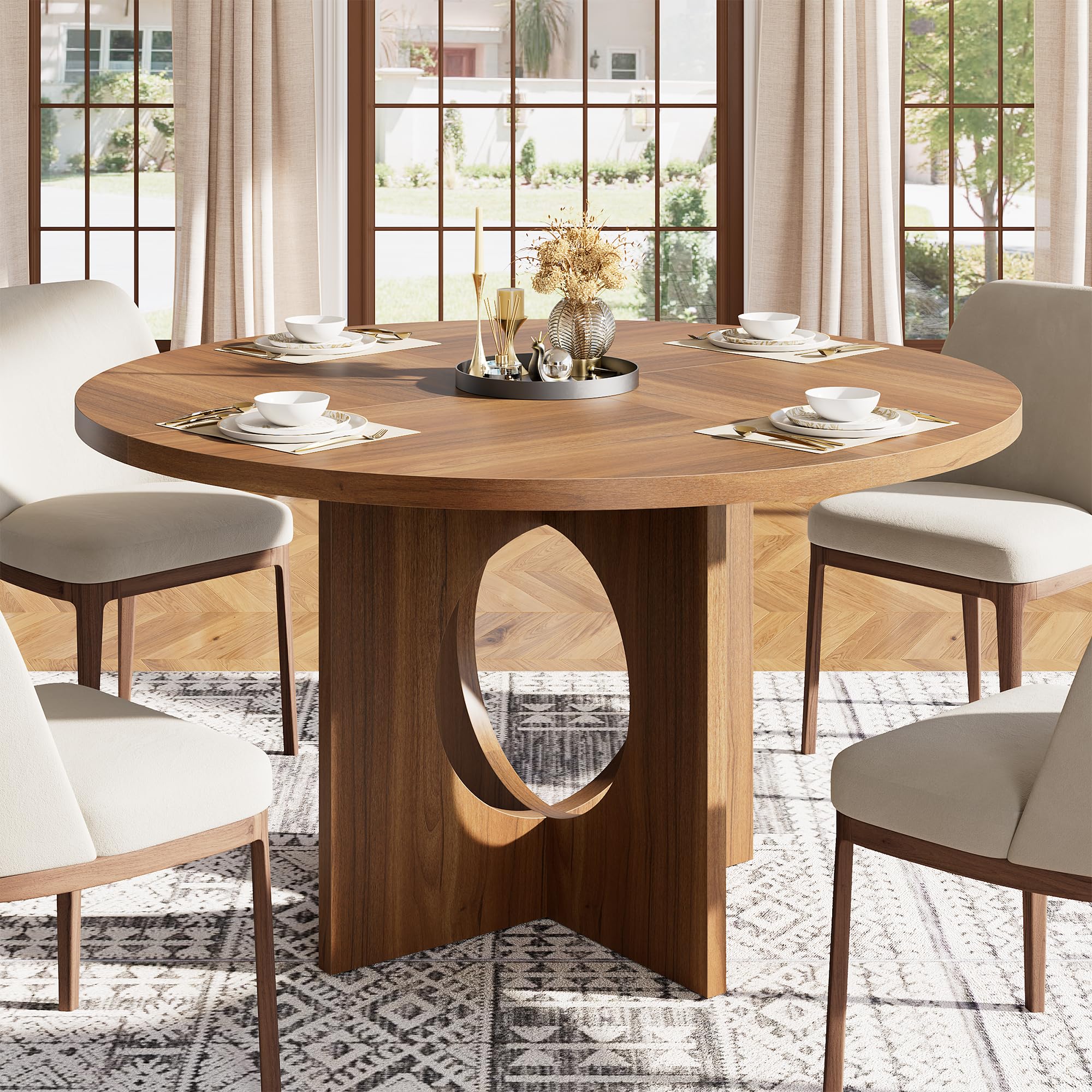 Photo 1 of ** FOR PARTS/ MISSING ASSEMBLY PIECES *** Garvee 47" Round Dining Table for 4-6 People - Circle Kitchen Dinner Table with Sturdy Pedestal Base, Space Saving Dinning Room Furniture for Living Room, Kitchen, Apartment, Brown