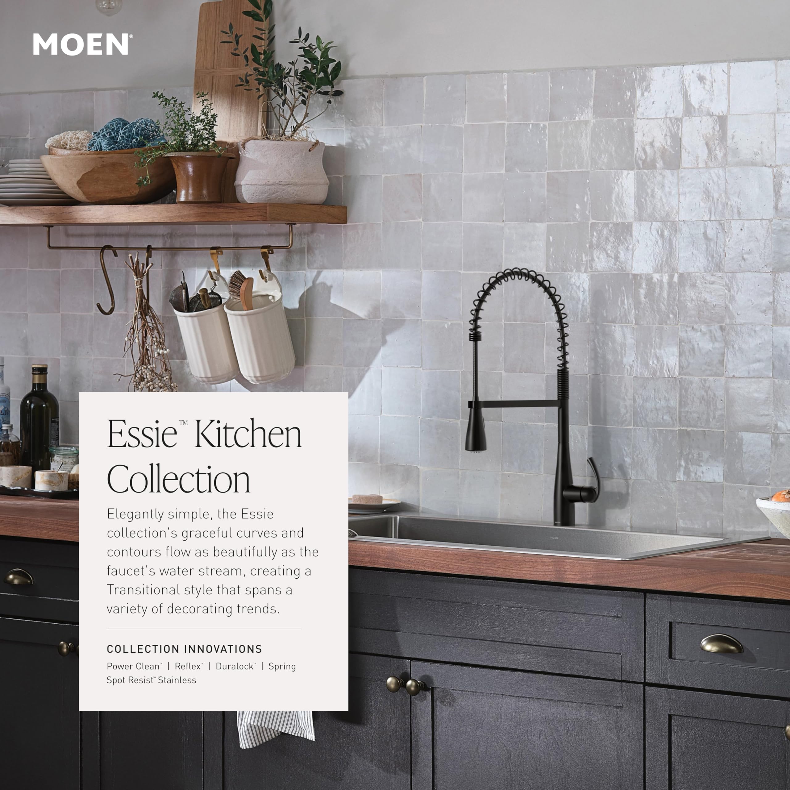 Moen Essie Spot Resist Stainless Pulldown Sprayer Kitchen Sink Faucet Set with Modern Pump Soap Dispenser, 87014SRS
