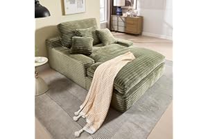 BEQAI 53.5" W x 75.2" D Super Oversized Chaise Lounge Chair Indoor Boneless Reading Chair Corduroy Recliner Deep Seat Sleeper Fluffy Comfy Sofa Bed Couch with Pillows for Living Room Bedroom, Green