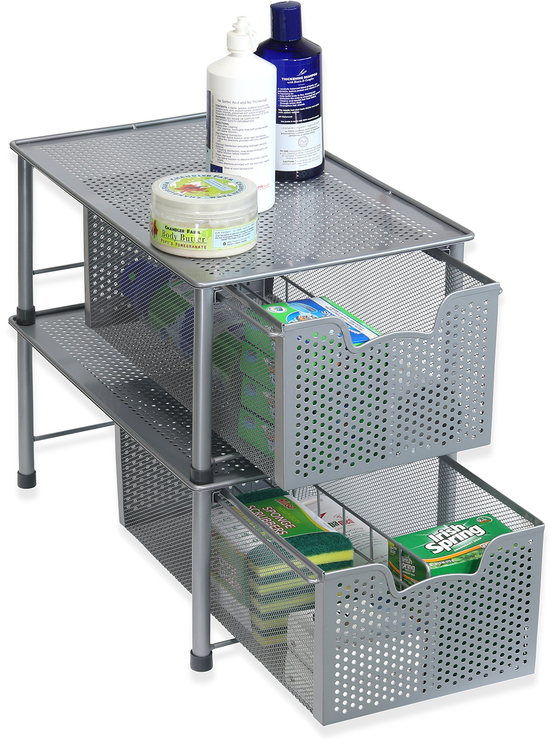 Stackable Under Sink Sliding Basket Organizer Drawer Pull Out
