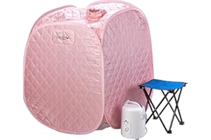Durasage Personal Foldable Steam Sauna for Relaxation at Home, 60 Minute Timer, 800 Watt Steam Generator, Chair Included - Light Pink