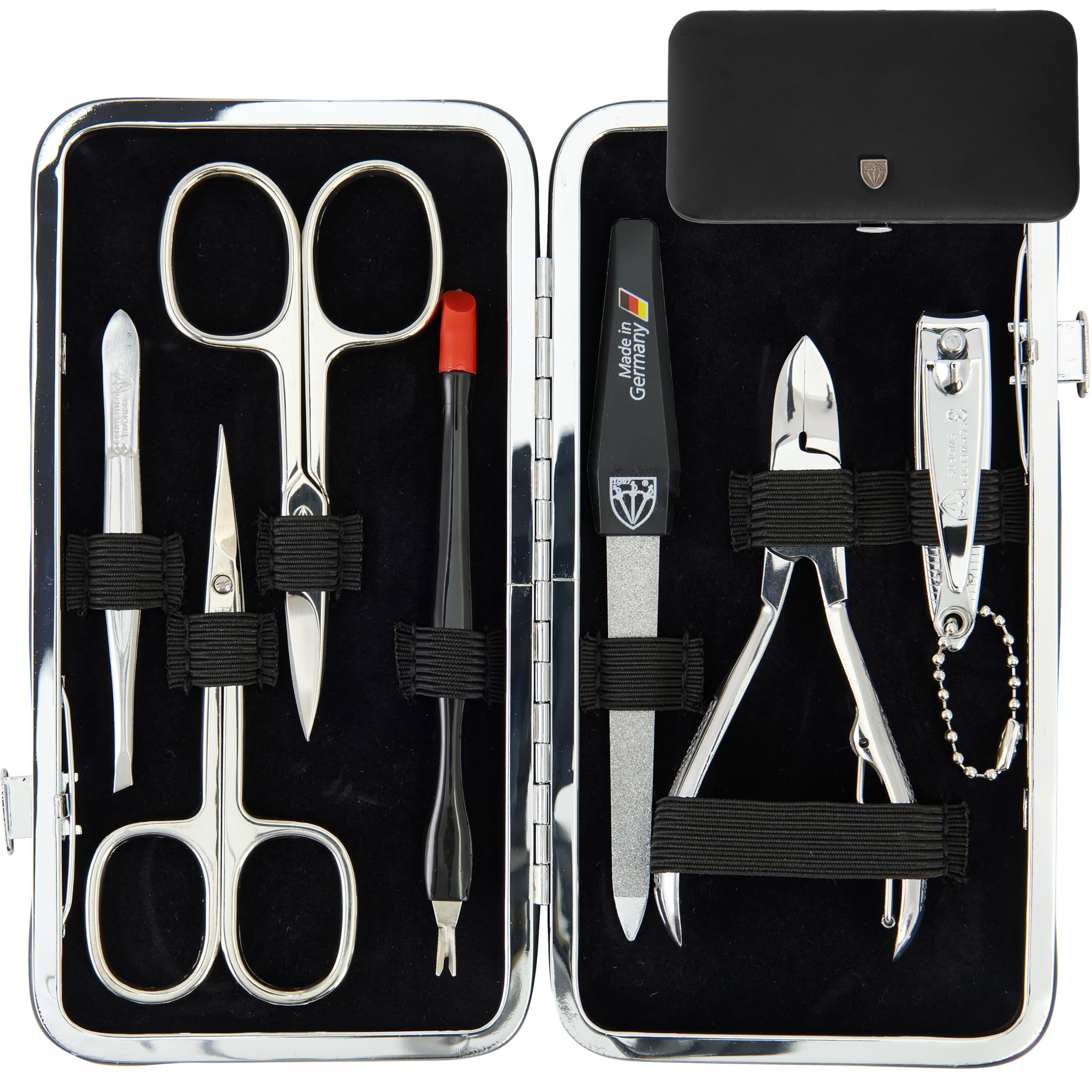 3 Swords Germany - brand quality 7 piece manicure pedicure grooming kit set for professional finger & toe nail care scissors clipper fashion leather case in gift box, Made by 3 Swords (6684)