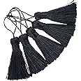 Makhry 20pcs 4.3 Inch Handmade Silky Floss Mini Tiny Craft Tassels with 2-Inch Cord Loop and Small Chinese Knot for Earrings, Souvenir, Bookmarks, DIY Craft Accessory,Tags (Black)