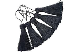 Makhry 20pcs 4.3 Inch Handmade Silky Floss Mini Tiny Craft Tassels with 2-Inch Cord Loop and Small Chinese Knot for Earrings, Souvenir, Bookmarks, DIY Craft Accessory,Tags (Black)