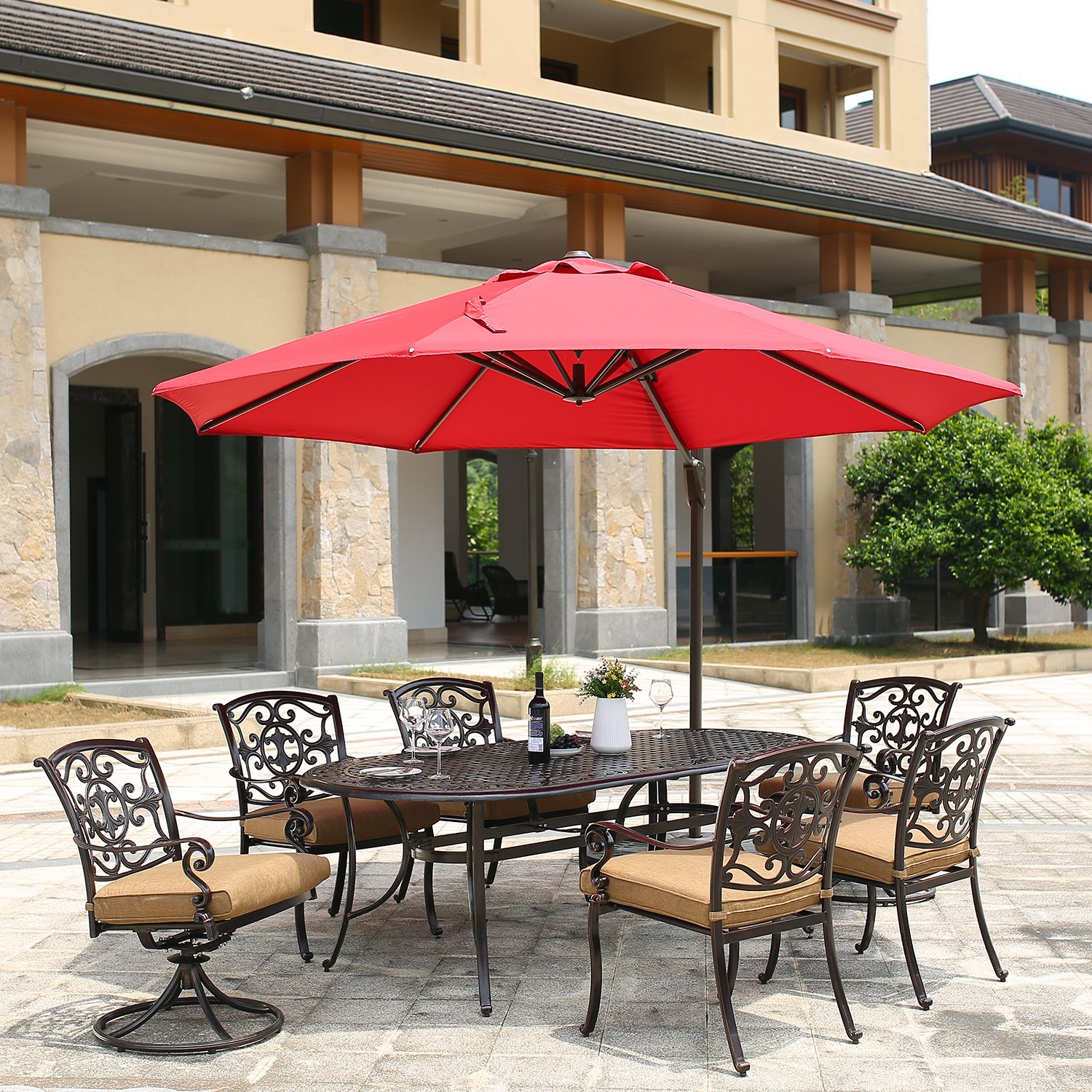 Domi Outdoor Living Aluminum 7 Piece Patio Dining Set 84 X 42 Oval Table Garden Furniture 1 Oval Dining Table 4 Dining Chairs 2 Swivel Chairs Antique Bronze Garden Outdoor Cjp Org In