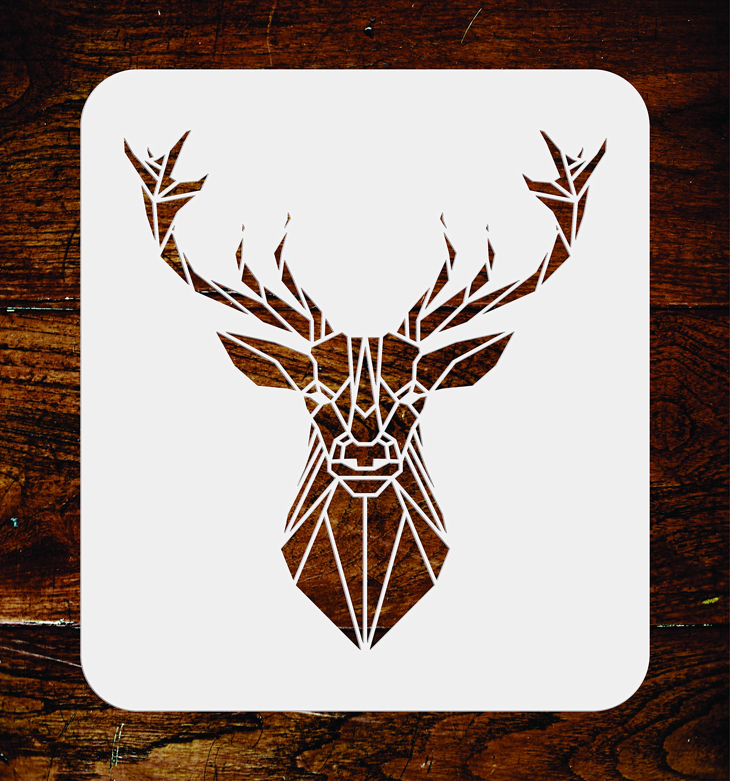Elk Stencil - 16.5 x 18 cm - Reusable Geometric Decor Head Deer Stag Wall Stencil Template - Use on Paper Projects Scrapbook Journal Walls Floors Fabric Furniture Glass Wood etc.
