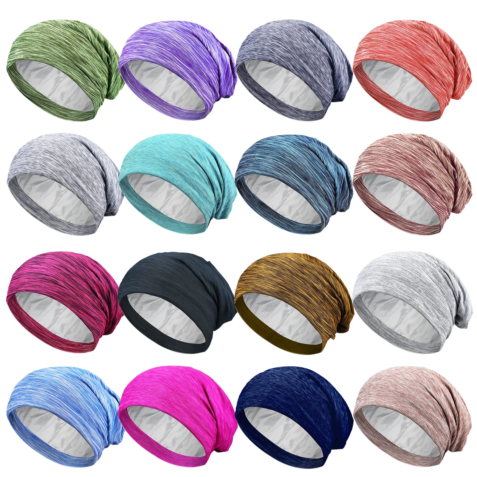 Photo 1 of 16 Pcs Satin Lined Sleep Cap African Silk Bonnet Beanie Double Layer Style Silk Hair Wrap Cover for Women (Fresh Style)