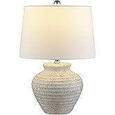 SAFAVIEH Lighting Collection – Ledger Rustic Farmhouse Light Grey Ceramic Table Lamp with White Drum Shade, 23-Inch Bedroom o