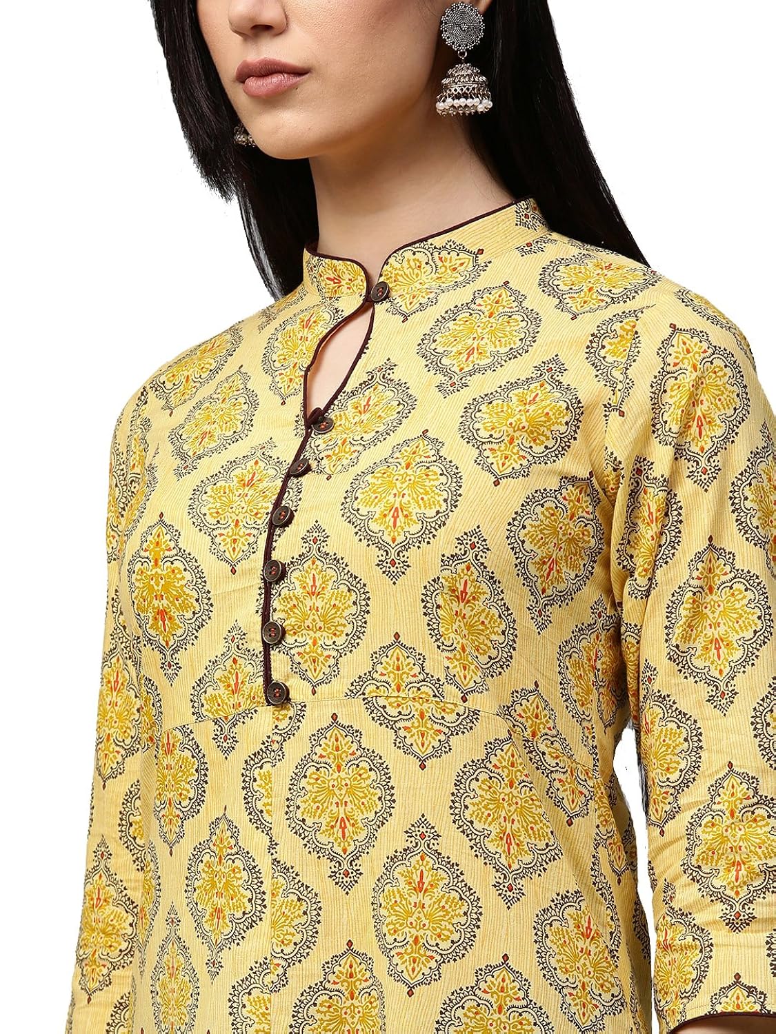 ramrath women's cotton a-line printed kurti (yellow & mustard)