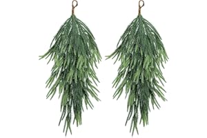 PURPLE STAR 1N 2 Pcs Artificial Christmas Teardrop Swag, 28" Faux Pine Needles Teardrop Door Swag, Christmas Norfolk Greenery Teardrop Wreath for Xmas Holiday Door Table Mantle Fireplace Indoor Outdoor Decor
