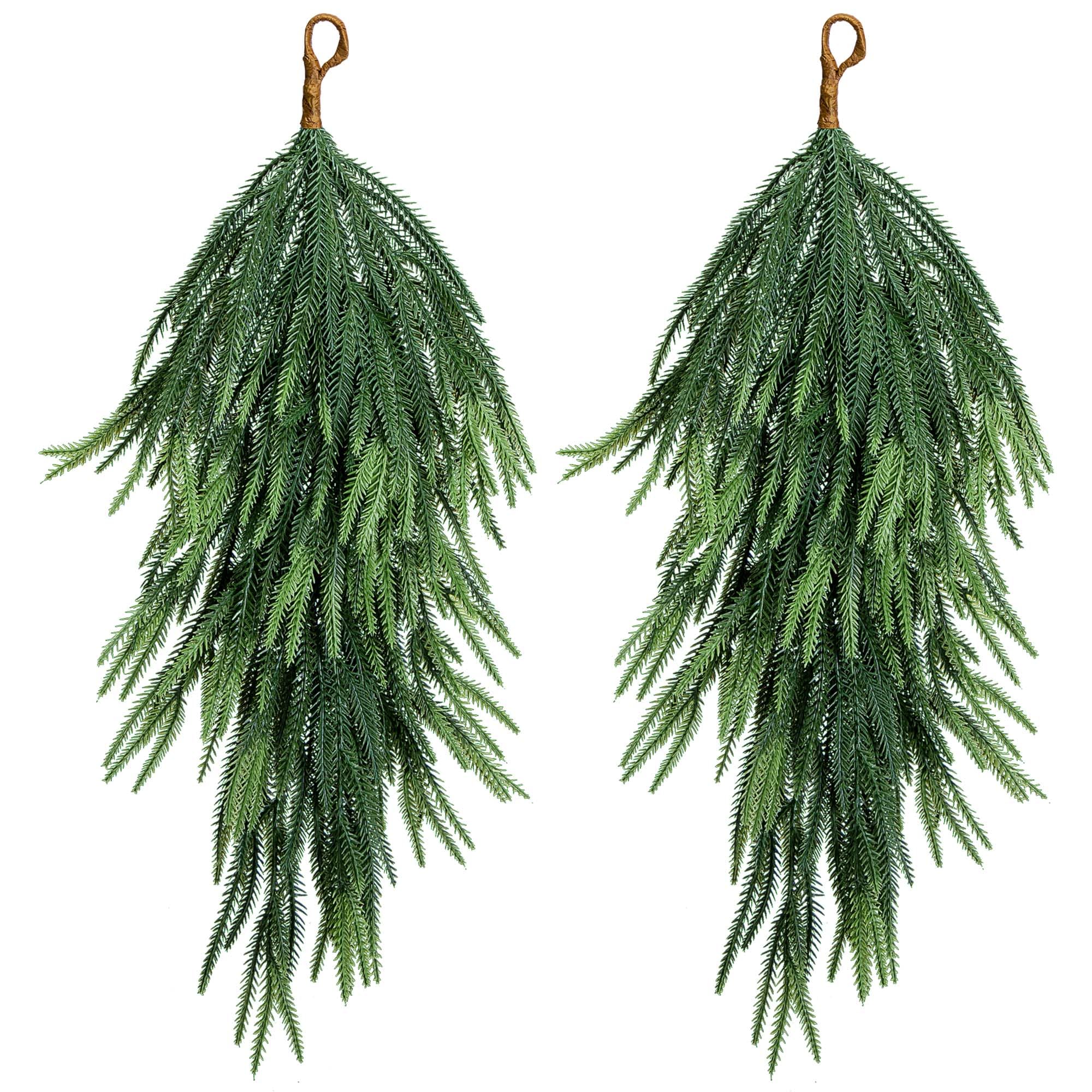 View 1 of 2 Pcs Artificial Christmas Teardrop Swag, 28" Faux Pine Needles Teardrop Door Swag, Christmas Norfolk Greenery Teardrop Wreath for Xmas Holiday Door Table Mantle Fireplace Indoor Outdoor Decor