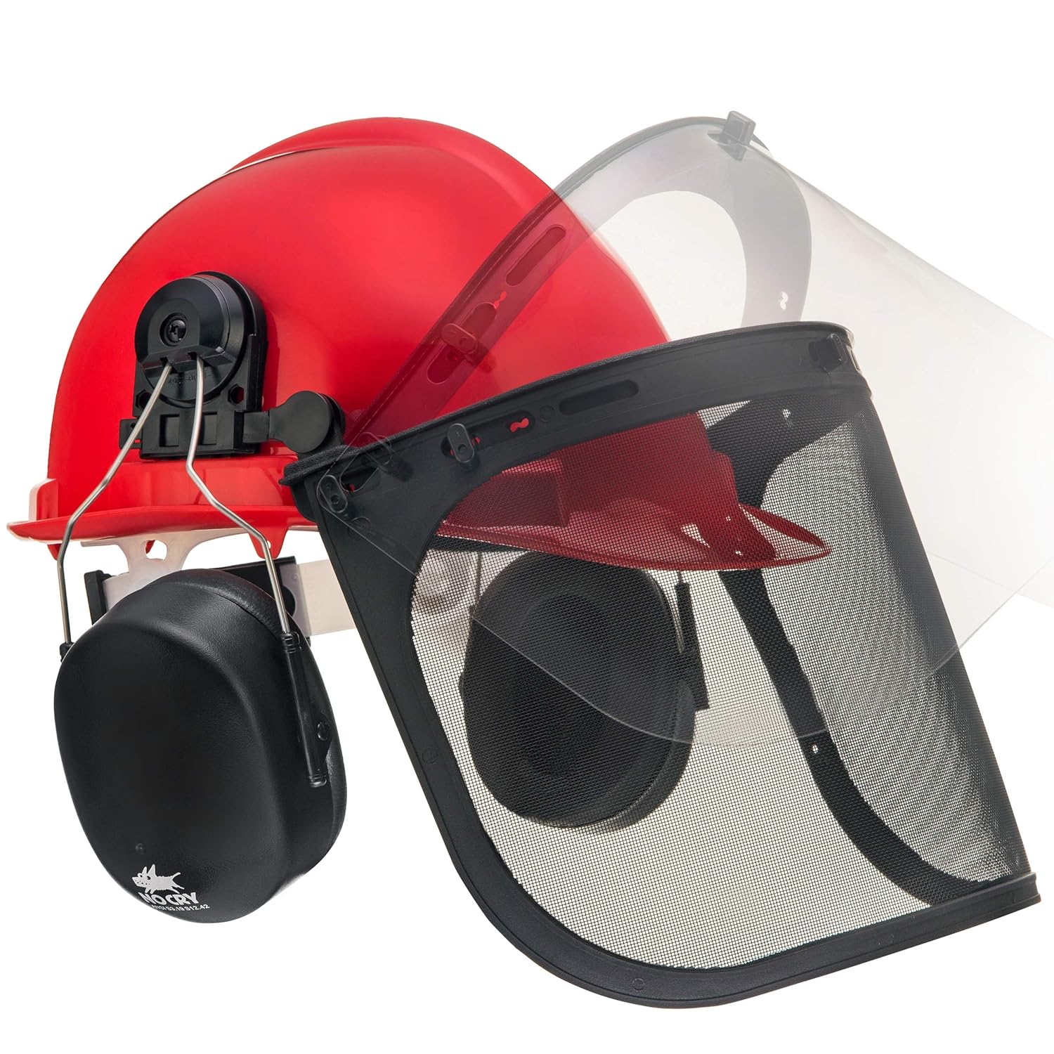 NoCry 6-in-1 Industrial Forestry Safety Helmet and Hearing Protection System with Two Protective Visors