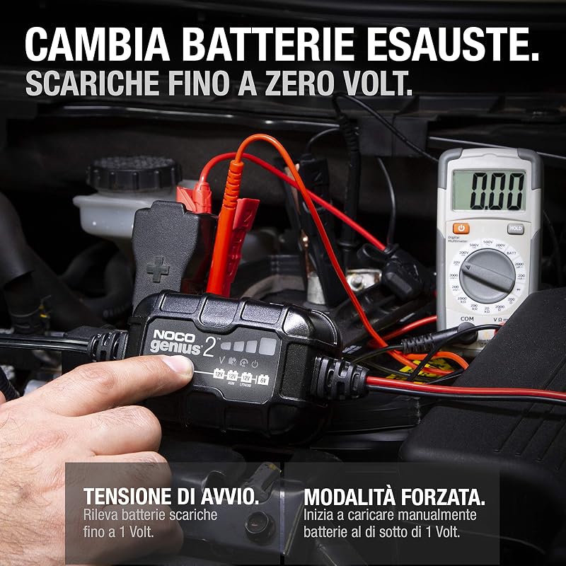 GENIUS2: Caricabatterie Intelligente 2A 6V/12V – Mantenitore di Carica e Desolfatatore con Protezione da Sovraccarico e Compensazione Termica – Per Batterie al Piombo e Litio