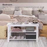 SMIBUY Bamboo Shoe Rack Bench 3-Tier White Entryway Organizer view 6
