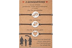 B1ykin 3 Generation Bracelets Mother’s Day Gifts for Grandma from Granddaughter Adjustable Matching Cutout Heart Wish Bracelet Memento Jewelry Sets Grandmother Mom Mommy Daughter Family Women Girls