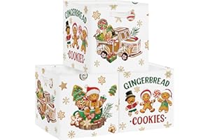 Clastyle 3 Pcs Large Christmas Tree Storage Basket Set Santa Claus Candy Snowman Book Toy Basket Snowflake Xmas Gift Storage Bins Boxes for Laundry Nursery Home,Gingerbread Cookies,11.8x11.8x11.8 in