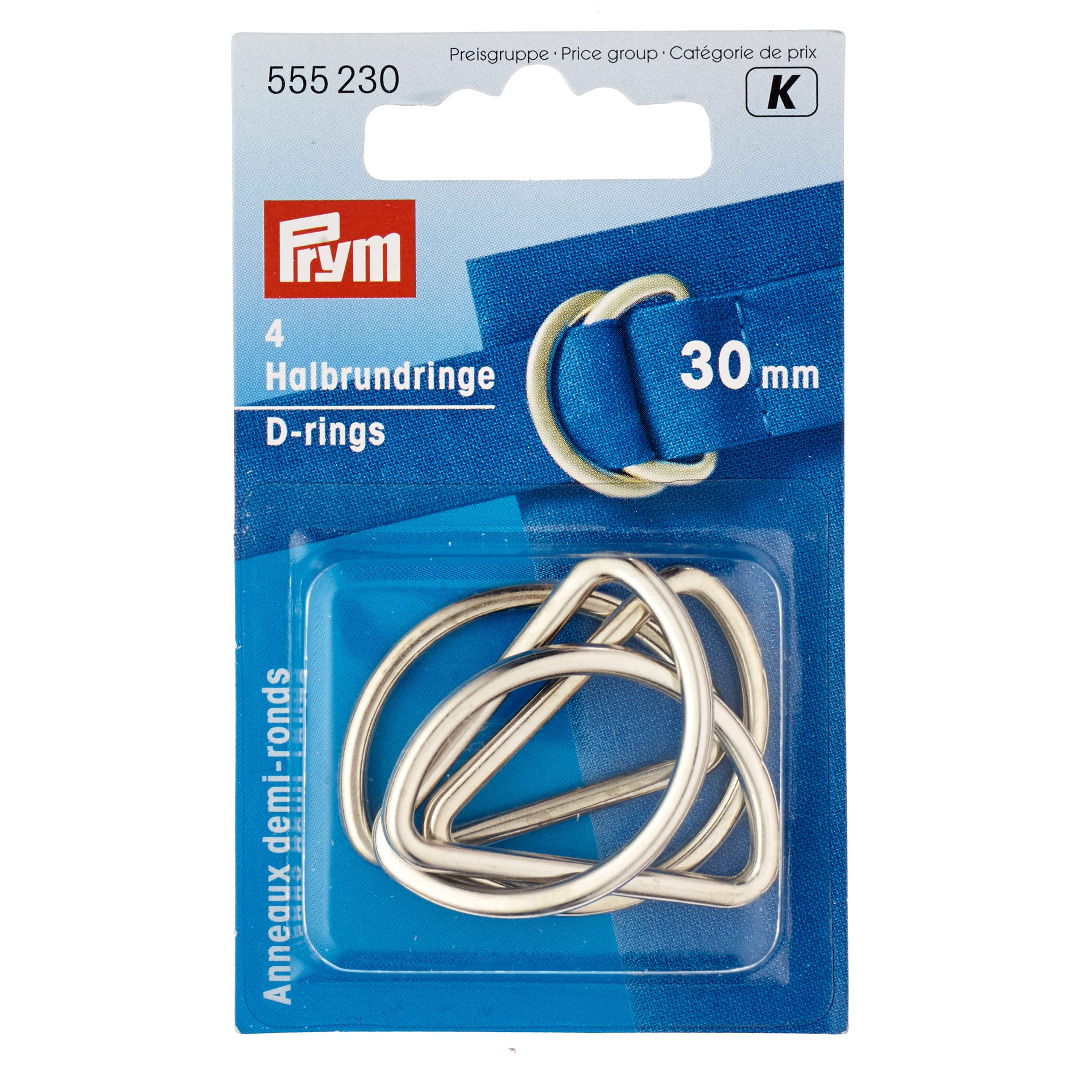 Prym PRYM_555230-1 30 mm D Rings, Silver