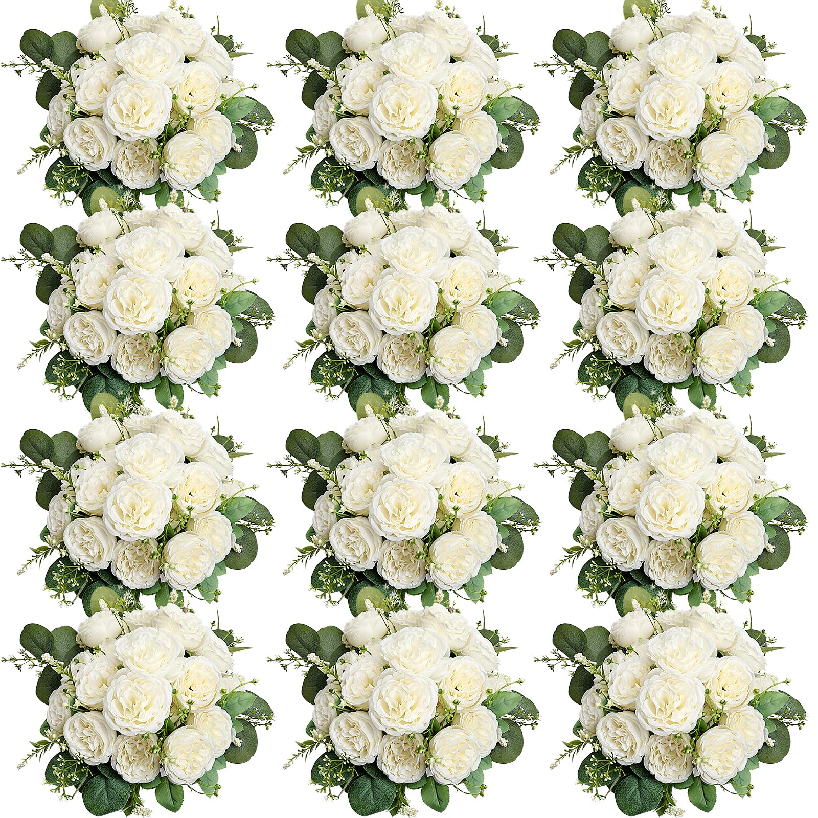 Photo 1 of Nagobi Peonies Artificial Flowers Bulk, 12 Bundles Fake Silk Peonies Faux Eucalyptus Bouquet Ivory Realistic Peony Floral Arrangement for Wedding Table Centerpiece Vase Decor (White)