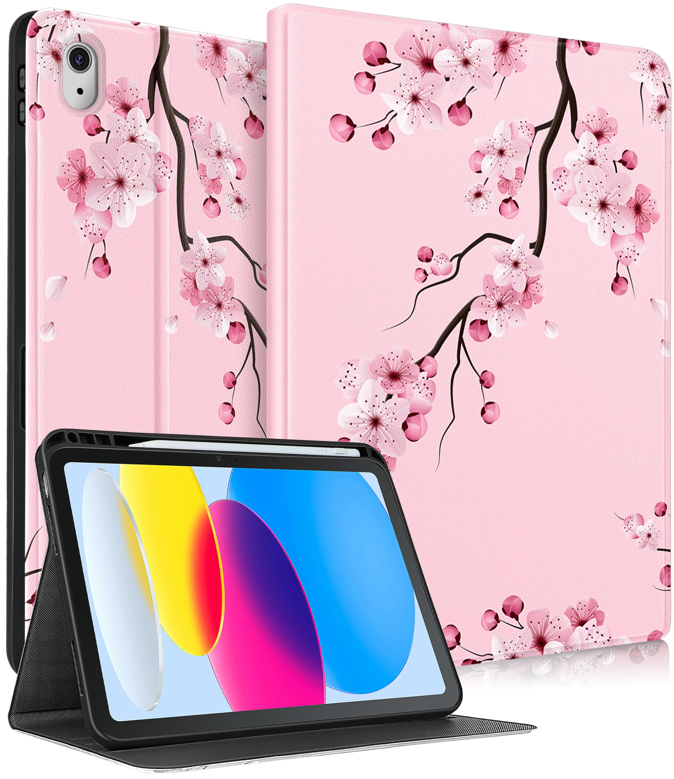 Pegmode for iPad 10th Generation Case 10.9 Inch Women Girls Cute Folio Cover Girly Pretty Flower Aesthetic Design With Pencil Holder Smart Cover for Apple iPad 10th Gen Cases 2022 A2696 A2757