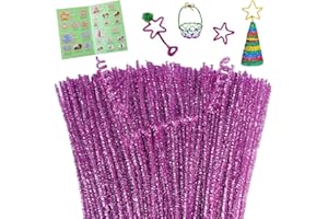 Giwrmu 100 Pieces Pipe Cleaners Chenille Stem, Glitter Purple Pipe Cleaners Craft, Fuzzy Sticks Craft Supplies, Colored Pipe Cleaner for Creative Handmade DIY Art Craft Project