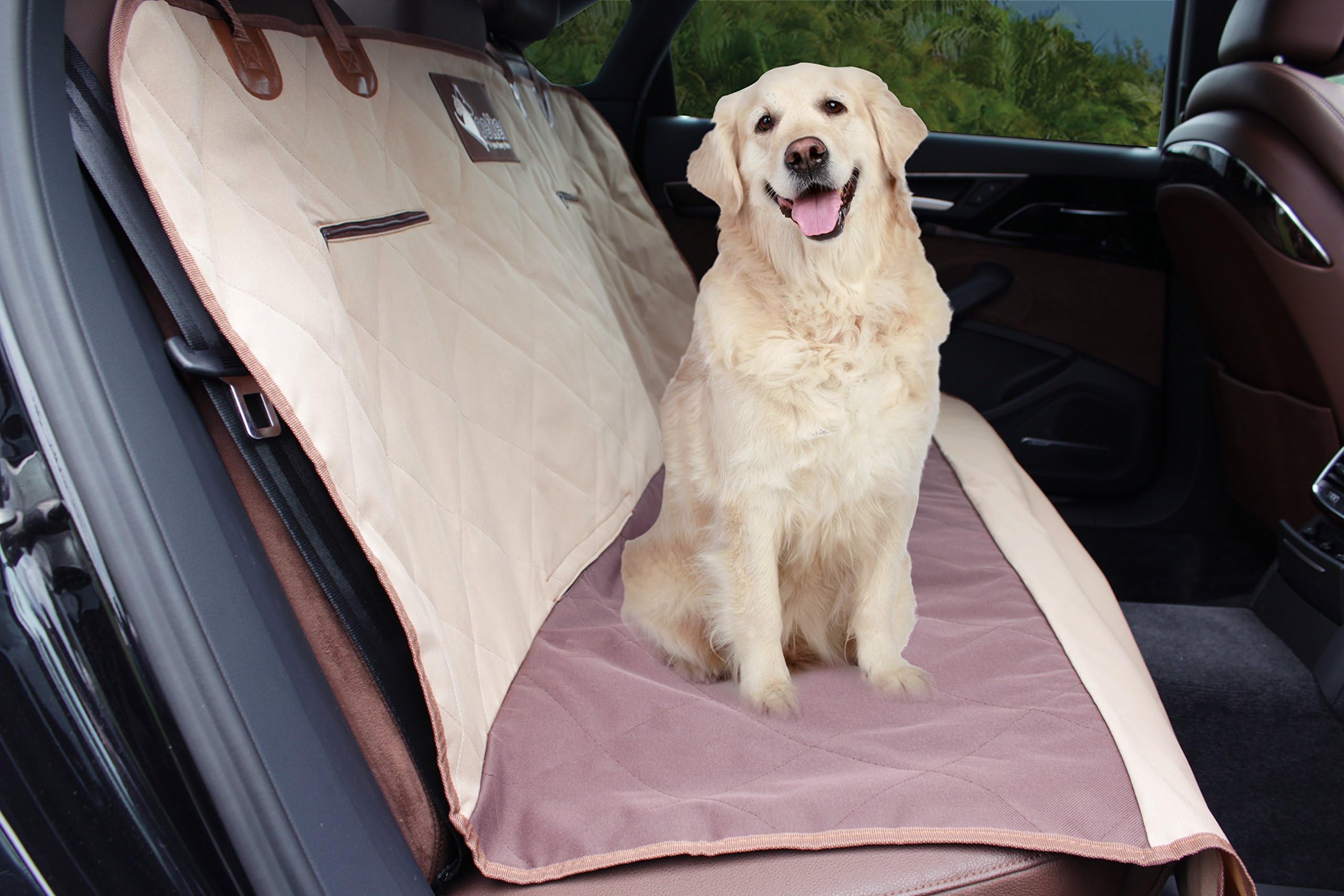 Petter Pet Dog Seat Cover + Bungee Elastic Shock Absorbing Safety Seat Belt + Travel Bag Non Slip, Waterproof Material, Cover & Hammock - Bench Protector for Cars, SUV, Truck Backseat