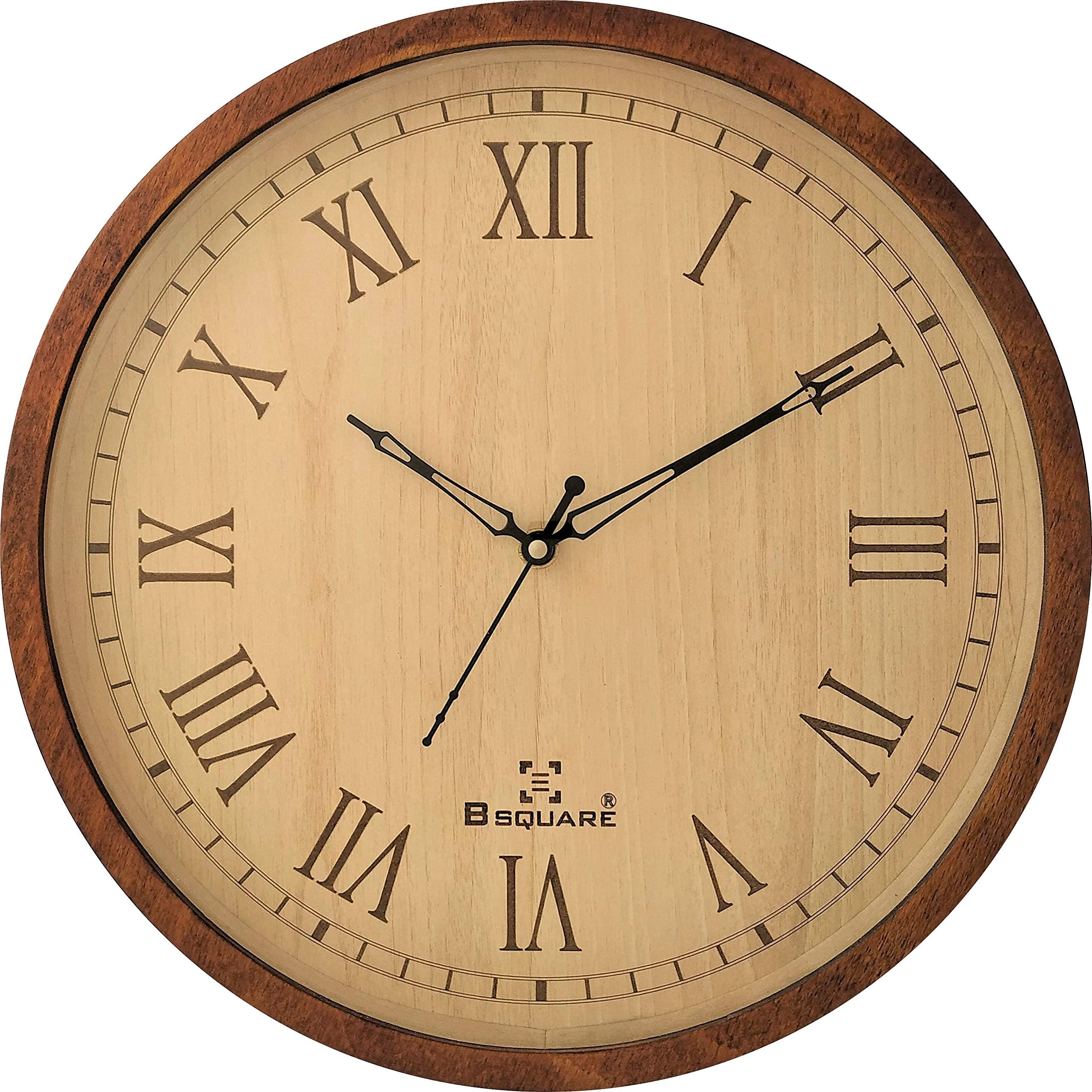 B SQUARE Wood Wall Clock (28 x 28 x 5 cm, Brown)