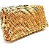 Women Vintage Evening Clutch Metal Mesh soft purse with Short Shoulder Strap for Parties, Weddings, Events