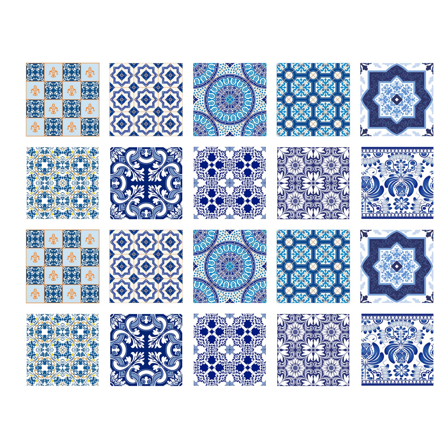 Poromoro Spanish Portuguese Azulejo Style Backsplash Peel and Stick Tile Stickers Set of 20 pcs(7.9_ZB)