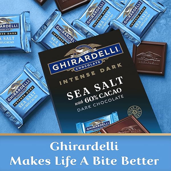 GHIRARDELLI INTENSE DARK SEA SALT 60% CACAO SQUARES, 4.1 OZ BAG (PACK OF 6) – DARK CHOCOLATE CANDY WITH SEA SALT FOR GIFTING & SHARING