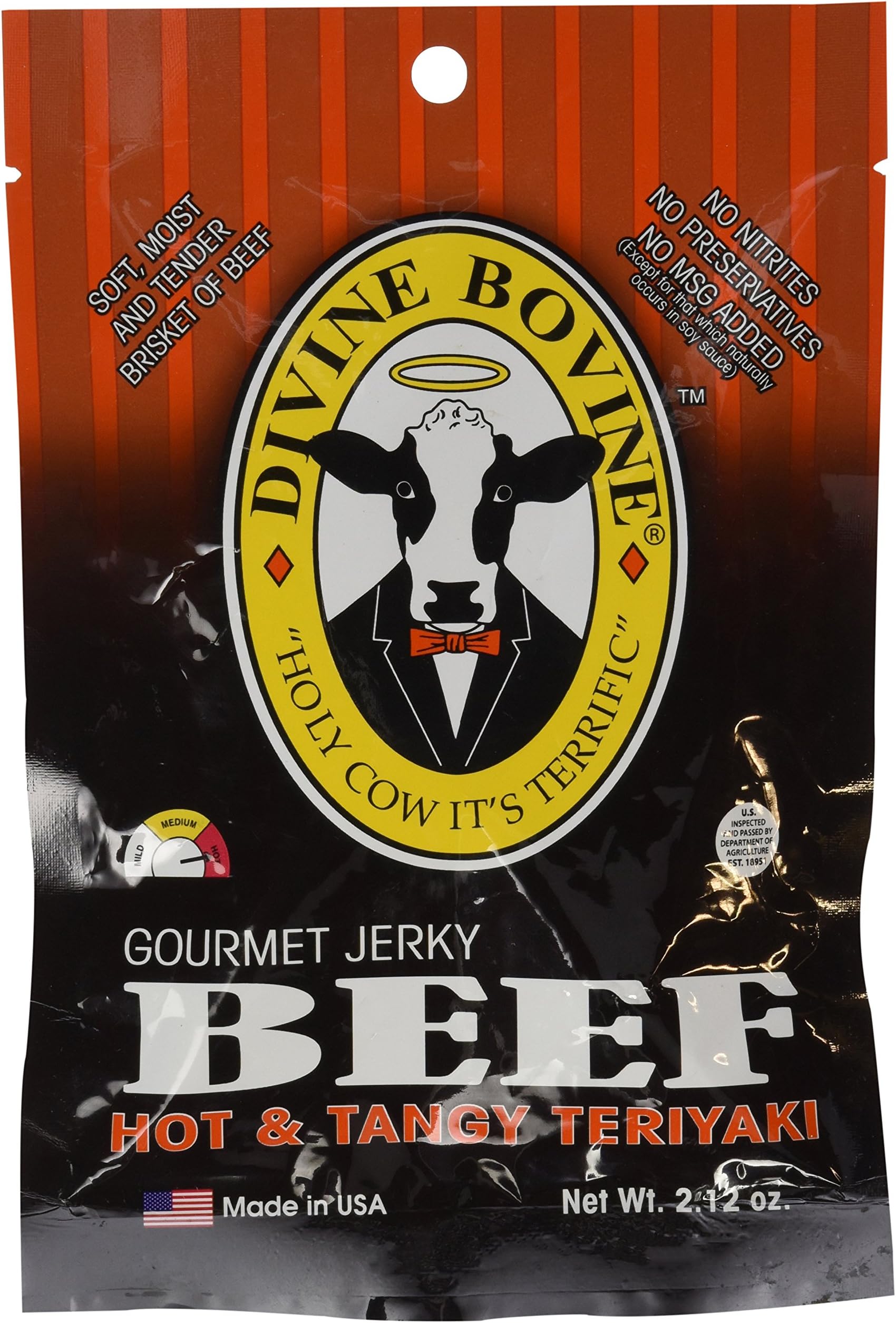 DIVINE BOVINE BEEF JERKY, Hot and Tangy Teriyaki, 2.12 Ounce