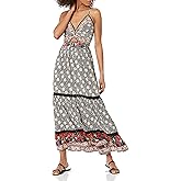 Angie Womens Angie Spag Strap Deep Vneck Maxi Dress with Center Cutout