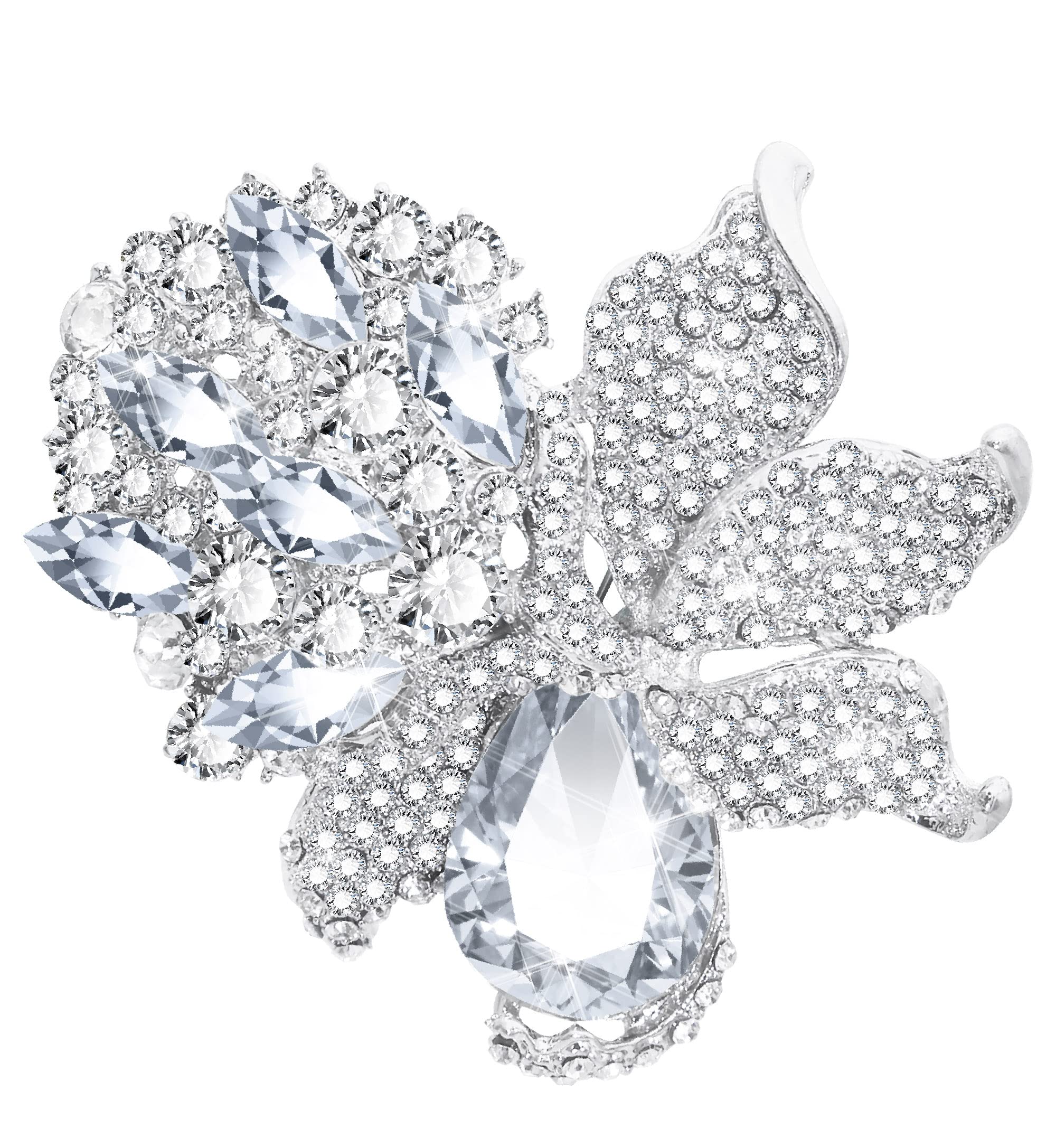 KristLand Flower Brooch for Women Crystal Vintage Bridal Crystal Brooches Corsage Art Deco Wedding Sparkly Crystal Rhinestone Engagement Party Mother Day Outfits Gift Box