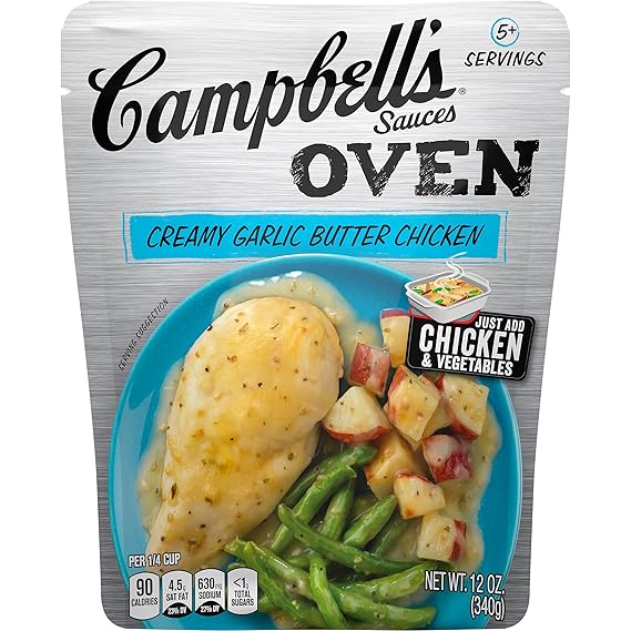 Amazon Com Campbell S Oven Sauces Creamy Garlic Butter Chicken 12 Ounce Pack Of 6 Grocery Gourmet Food