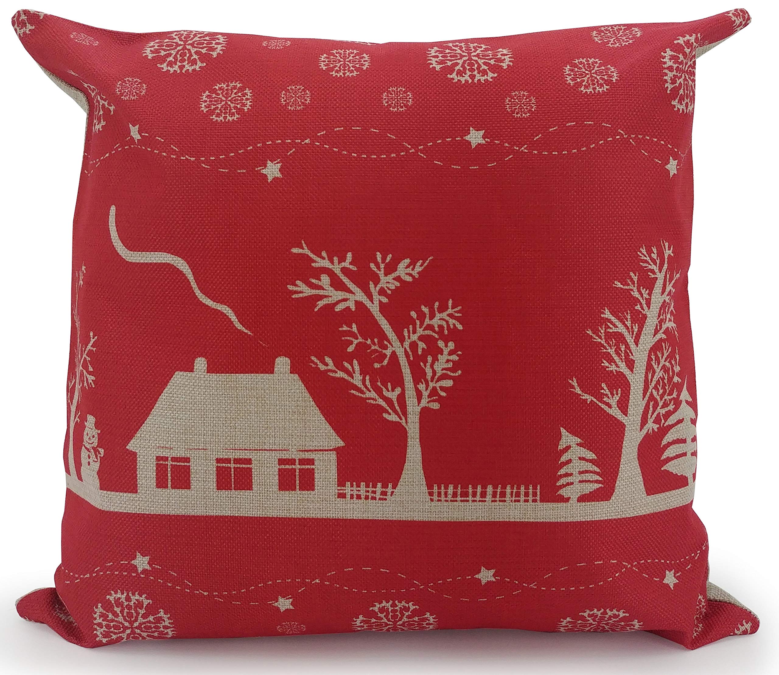 Adam Home Christmas Cushion Covers (1 Pack, CHRISTMAS AT COTTAGE) - Faux Linen Square Pillow Case 45CM x 45CM - 18”x18” Throw Cushion Covers- Decorative Sham cover for Car, Sofa, Bedroom. Made In U K