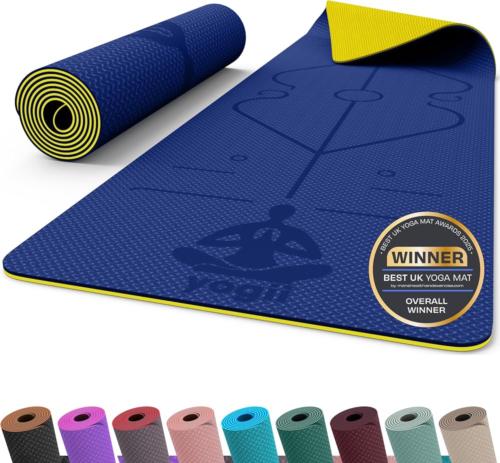 Yogii Yoga Mat Non-Slip 6mm TPE Travel Green Blue Rotary Alignment Guides