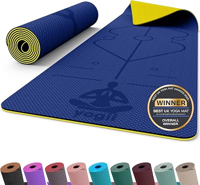 Yogii Yoga Mat Non-Slip 6mm TPE Travel Green Blue Rotary Alignment Guides