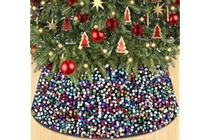 WUPIOS Christmas Tree Collar Rainbow Sequin Xmas Tree Collar 23.6 Inch Sparkly Christmas Tree Base Collar Glitter Xmas Tree Skirt Unique Colorful Tree Stand Cover for New Year Christmas Party Decor