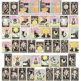 50 Pcs Tarot Card Pins Black Tarot Cards Enamel Pin Cute Brooch Pins Set Halloween Creative Divination Lapel Pins Moon Star Sun Lapel Badge for Backpacks Bag Clothing Decor Gift(Cat Moon)