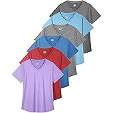 6 Pack Workout Shirts Women V-Neck T Shirts Athletic Short Sleeve UPF 50+ UV Sun Protection Quick Dry Gym Running Yoga Tops